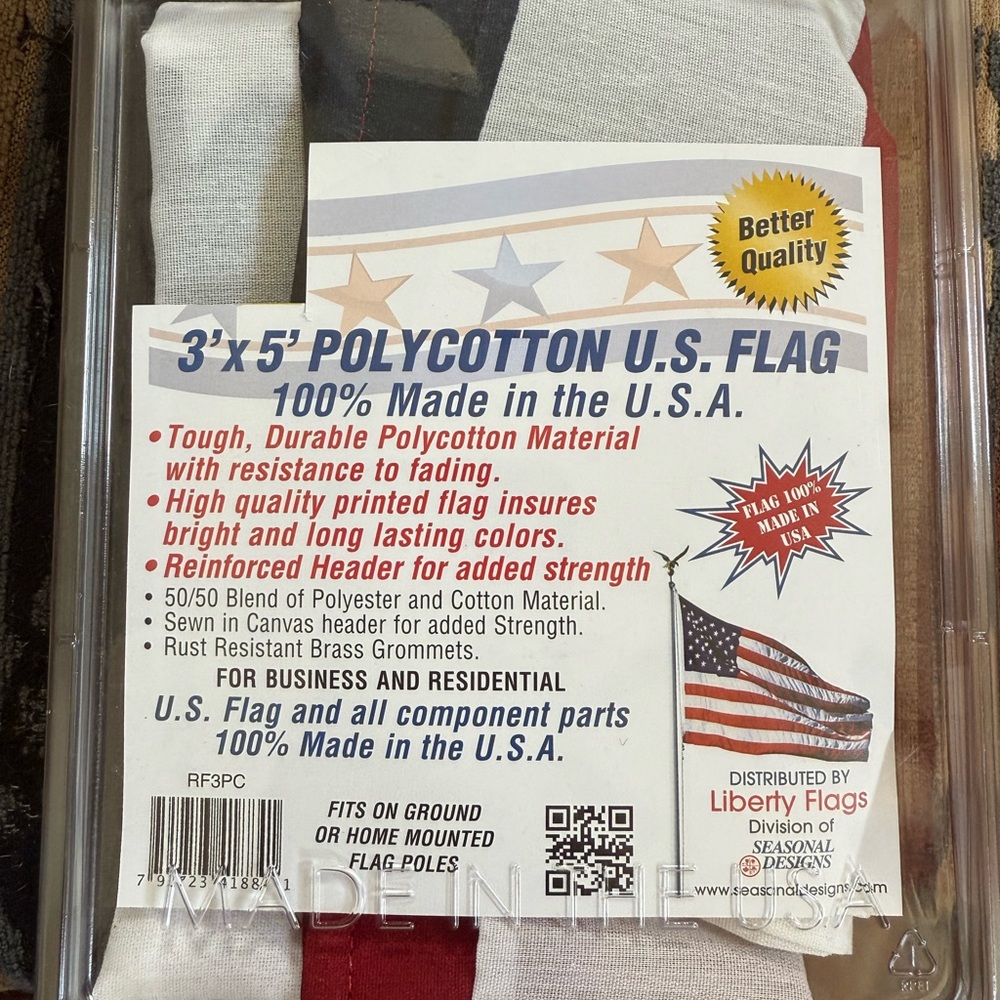 3’x5’ American US Flag 100% - Made in the USA - 50/50 blend Cotton/Polyester NIB